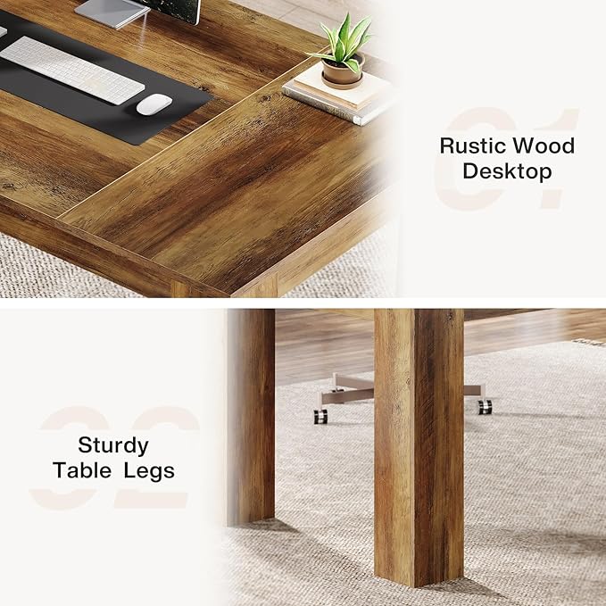 Tribesigns 63-Inch Executive Desk Large Office Computer Desk Simple Workstation Writing Table Study Table for Home Office Rustic Brown