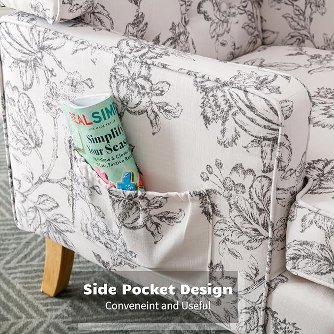 HEAH-YO Mid-Century Modern Accent Chair Upholstered Linen Living Room Chair with High Backrest Comfy Arm Side Chair for Bedroom Beige