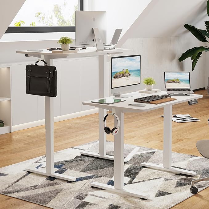 Standing Desk 40x24 Inch Sit Stand Desk Electric Height Adjustable Home Office Desks with Splice Board Ergonomic Rising Modern Lift Motorized Gaming Desktop Workstation (White)