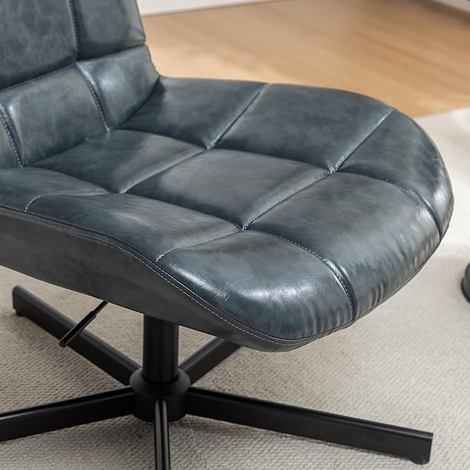 Roundhill Furniture Arlena Faux Leather Tufted Swivel Accent Chair Blue