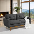 65 W Gray Loveseat Sofa Mid Century Modern Love Seat Couches for Living Room Button Tufted Upholstered Small Couch for Bedroom Solid Wood Legs and Easy to Install Love Seats Furniture (Dark Gray)