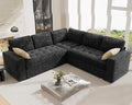 Vipbear Modular Sectional Sleeper Sofa Bed with Pull Out Bed/Reclining Backrest/USB Ports 5 Seat L Shaped Sectional Sleeper Couch Tool-Free Assembly Chenille Black