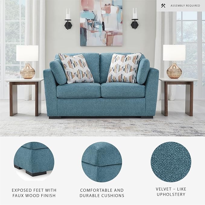 Signature Design by Ashley Keerwick Scandinavian Loveseat with 4 Toss Pillows Blue