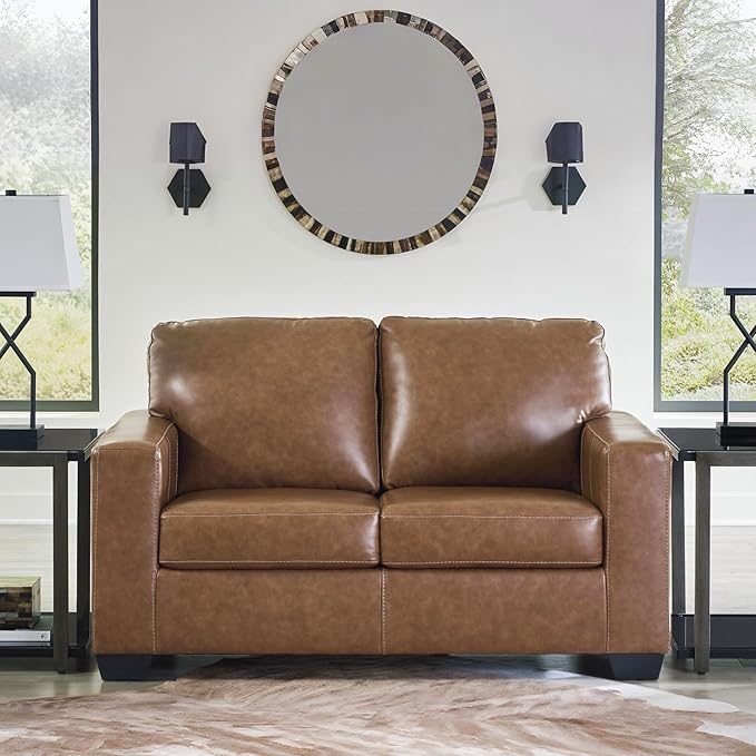 Signature Design by Ashley Bolsena Contemporary Leather Match Loveseat Dark Brown