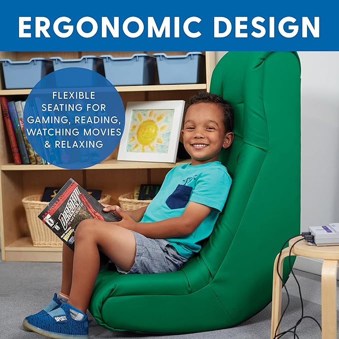 Factory Direct Partners Soft Tufted Floor Rocker - Cushioned Ground Chair for Kids Teens and Adults - Great for Reading Gaming Meditating TV - Green 10488-GN