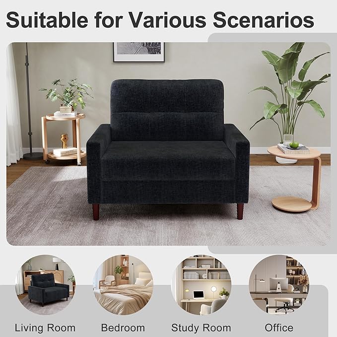 Accent Chair for Living Room Oversized 39.5 Chenille Fabric Armchair Mid Century Modern Single Sofa Chair Comfy Reading Chair for Bedroom Apartment Waiting Room (Dark Grey 1 Pack)