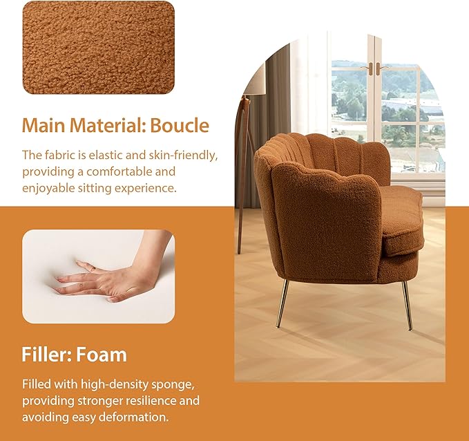 Aoiy &amp Wifon 59 W Comfy Small Loveseat for Small Spaces Upholstered 2-Seat Settee Loveseat with Metal Legs Boucle Caramel