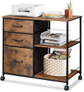 DEVAISE 3 Drawer Mobile File Cabinet Rolling Printer Stand with Open Storage Shelf Fabric Lateral Filing Cabinet fits A4 or Letter Size for Home Office Rustic Brown Wood Grain Print