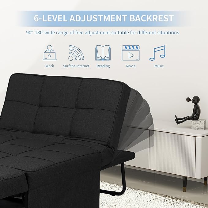Ainfox Convertible Sofa Bed 4 in 1 Multi-Function Folding Ottoman Bed with Adjustable Backrest Modern Futon Couch No Assembly for Living Room Apartment Office Small Space (Black)