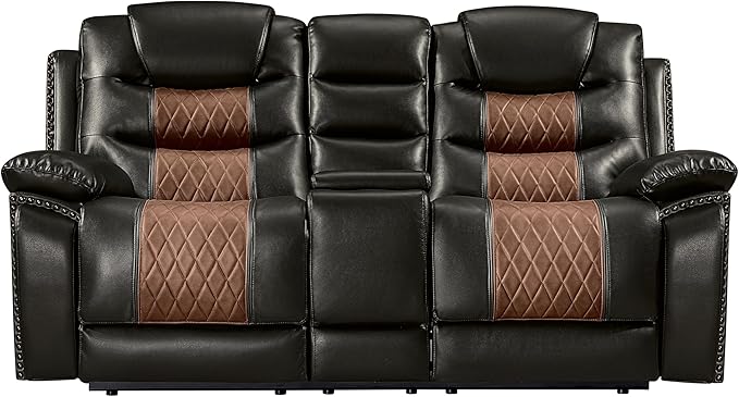 New Classic Furniture Nikko Faux Leather Manual Console Loveseat with Dual Recliners Brown
