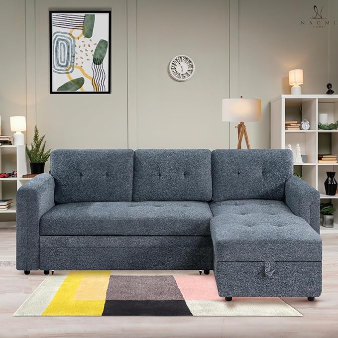 Naomi Home Lily Reversible Sleeper Sectional with Storage and USB Ports Gray/Microfiber