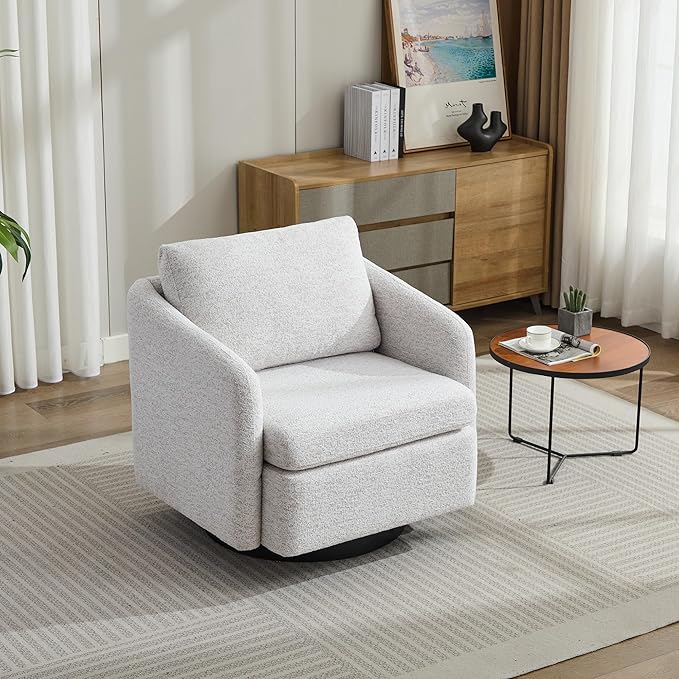 31.5 W Swivel Accent Chair and Comfy Round Accent Single Sofa Chair 360 Degree Club Chair Lounge Armchair for Living RoomBedroom.Nursery.Beige Chenille