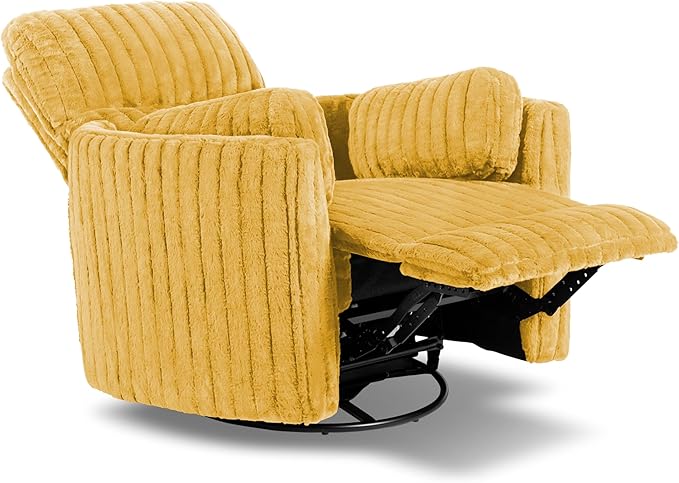 Furniture of America Vyrinor Modern Chenille Power 220° Swivel Recliner Chair with Pillows Reclining Glider Comfy Sofa Wooden Comfortable Couch for Living Room Nursery Home Theater Yellow