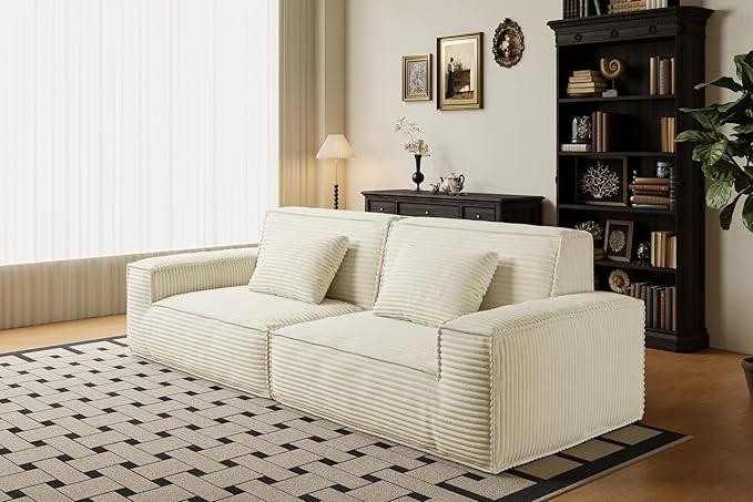 106 Cloud Sectional Couch with Deep Seat No Assembly Required Modern Upholstered Boneless Couches with 2 Pillows Full Sponge Compressed Sofa for Living Room/Apartment (Beige)