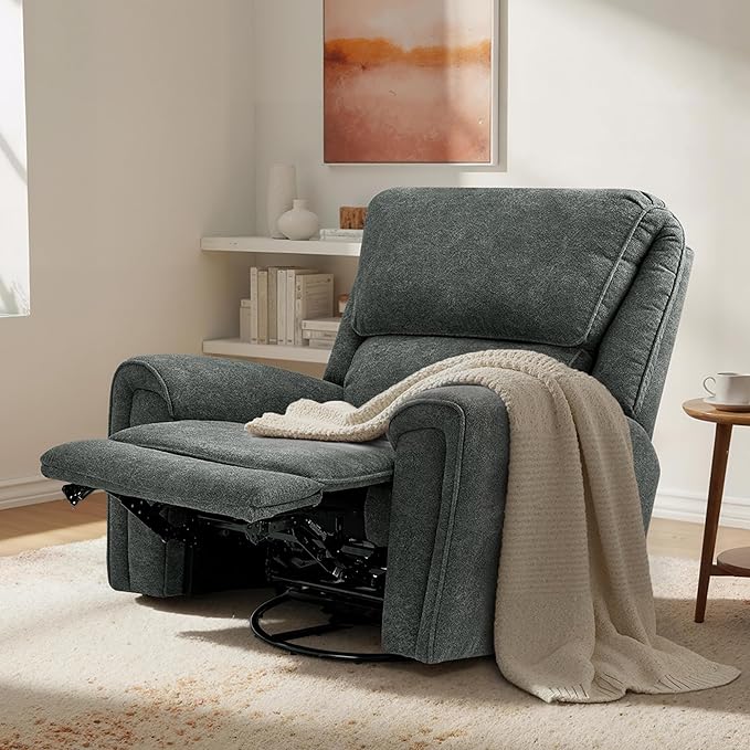 MCombo Power Swivel Rocker Recliner Chair Oversized Power Recliner Chair for Big and Tall People 400lbs Heavy Duty Recliners USB Charge Ports for Living Room Office Fabric OE678 (Dark Grey)