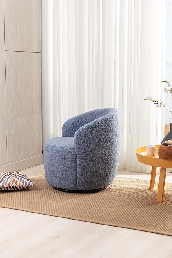 360° Blue Teddy Swivel Accent Chair for Living Room Small Round Swivel Chairs with Metal Base for BedroomBarrel Chairs for Bedroom Corner Or Small Spaces Cozy (Light Blue)