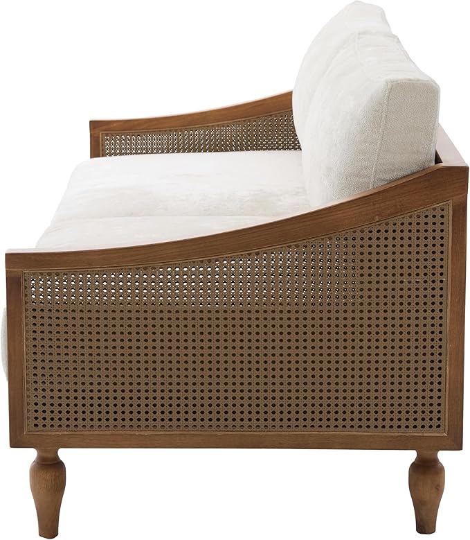 Christopher Knight Home Harper Mid-Century Loveseat Sofa Couch 2-Seater Lounge Sofa with Rattan Armrests and Wooden Legs Chenille Upholstered Couches for Living Room and Small Space Walnut