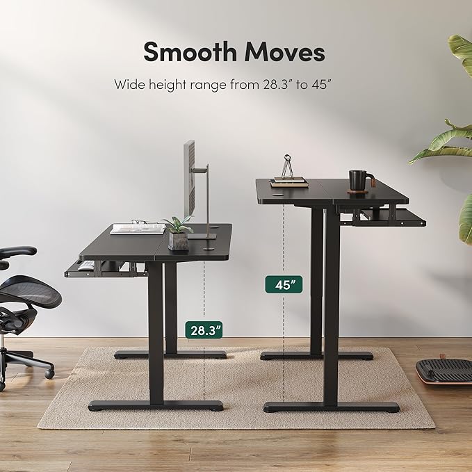 FEZIBO Standing Desk with Keyboard Tray 48 x 24 Inch Adjustable Height Sit Stand Desk with Memory Presets for Home Office Ergonomic Computer Workstation Black