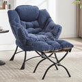 NIOIIKIT Leisure Lazy Chair with Ottoman Corduroy Upholstered Lounge Armchair with Side Pocket Comfy Reading Chair Lazy Sofa Chair for Living Room Bedroom Office (Navy Blue)