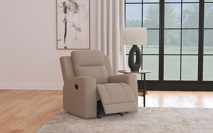 Coaster Home Furnishings - Brentwood - Leatherette Upholstered Rocker Recliner Chair with Manual Recline Lever Track Arms and Attached Cushions - Living Room - 37-Inch - Taupe - 610283
