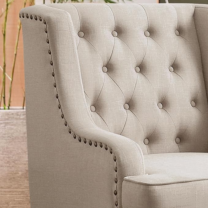 Rosevera Amelia 29 Modern Upholstered Accent Chair Armchair with Wingback Accent Leisure Chair Fabric Reading Living Room Single Sofa for Living Room Bedroom Balcony StudioTextile Beige