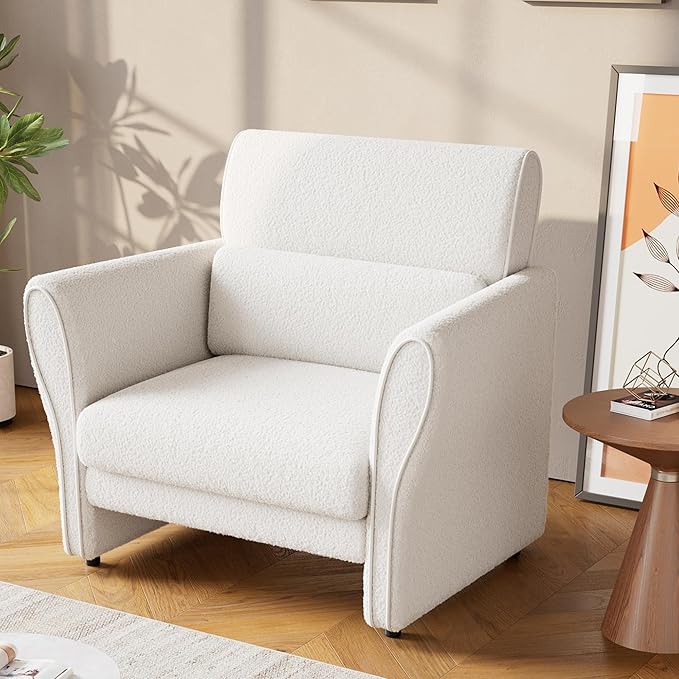 Accent Chair with Arms Upholstered Armchair Comfy Reading Armchair Modern Lounge Chair for Living Room Bedroom Office Comfy Single Sofa 33.5inch White