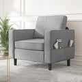Mjkone Armchair Sofa Chair with Storage Pockets Modern Velvet Single Sofa Chairs Comfortable Small Space Reading Chair for Living Room/Apartment/Bedroom - Light Grey
