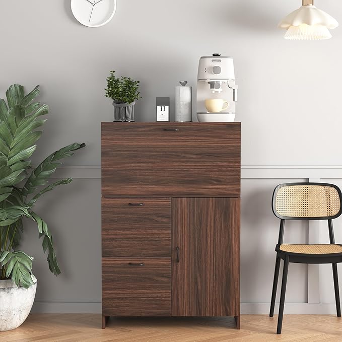 Foldable Desk Cabinet with Storage Drawers &amp Shelves Multi-Functional Space-Saving Organizer for Home/Office/Dorm