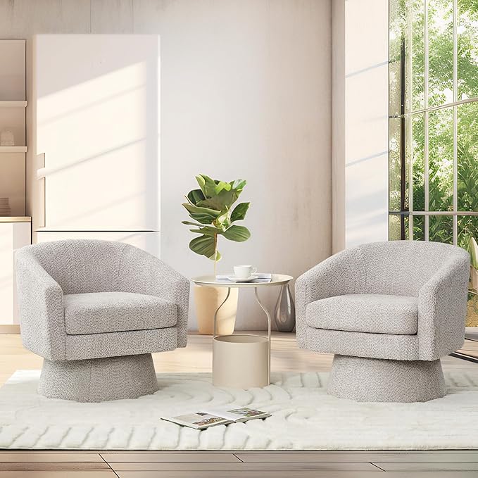 GarveeHome 360°Swivel Accent Chair with Arms Cozy Round Chenille Fabric and Soft Cushion Arm Chair for Living Room Bedroom Reading