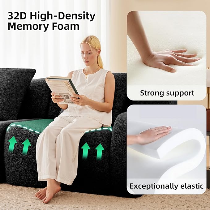 115.3 Inches Sectional Boneless Cloud Couch Super Soft Comfortable Curved Armrest Deep Seat Sofa with Pillow and Ottoman Sectional Couches for Living Room No Assembly Required