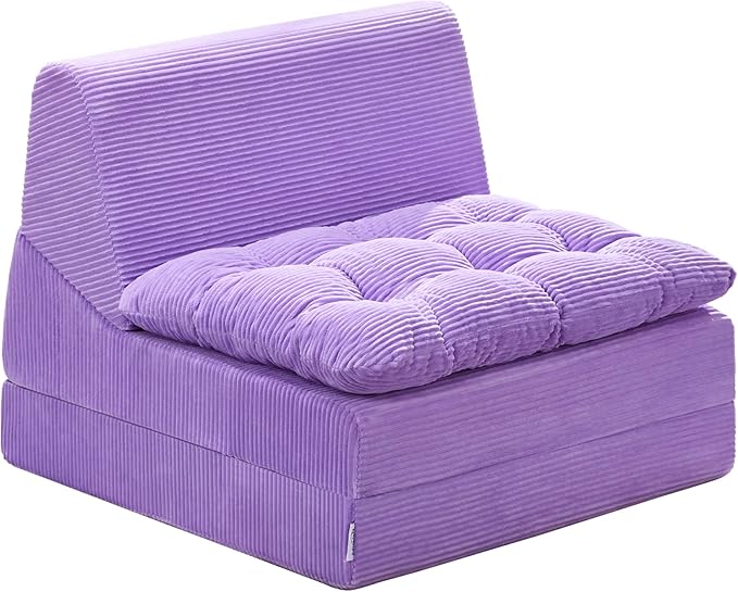 Hobestluk Sofa Couch Folding Sofa Bed Comfy Floor Lounger Convertible Sofa with Removable Cushion Couches for Small Spaces Foldable Mattress for Living Room Bedroom or Office (Cordury Purple Large)