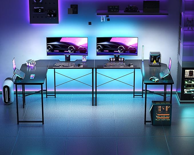 Casaottima 47 inch L Shaped Gaming Desk Corner Desk Gaming Table for Home Office Computer Desk Sturdy Writing Workstation for Small Space Easy to Assemble Black
