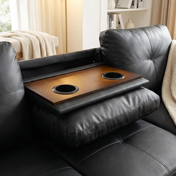 L-Shaped Sectional Sofa with Movable Chaise &amp Storage Ottoman - 3-Piece Leather Modular Convertible Couch for Living Room Apartment &amp Home Office Gloss Black