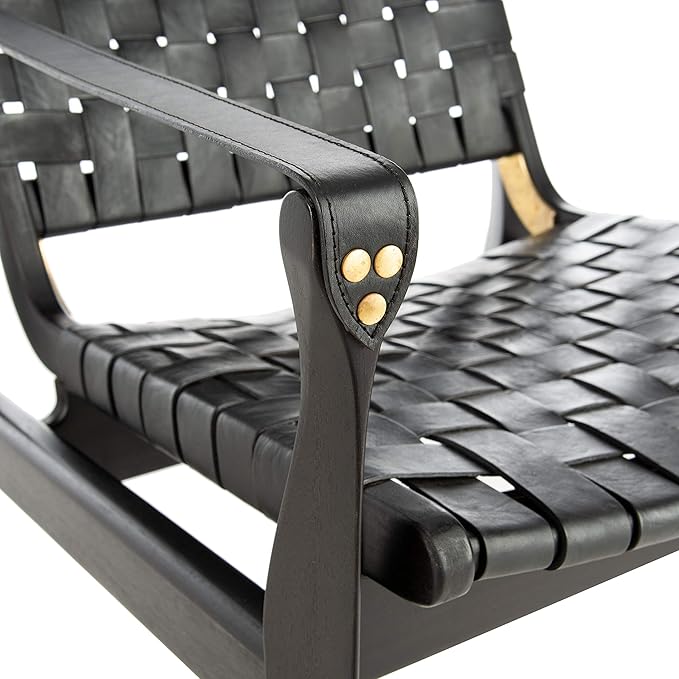Safavieh Couture Dilan Black Woven Leather Safari Chair