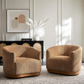 HULALA HOME Chenille Swivel Accent Chairs Set of 2 Fully Assembled Comfy Upholstery Barrel Armchair with Sturdy Solid Wood Base Caramel