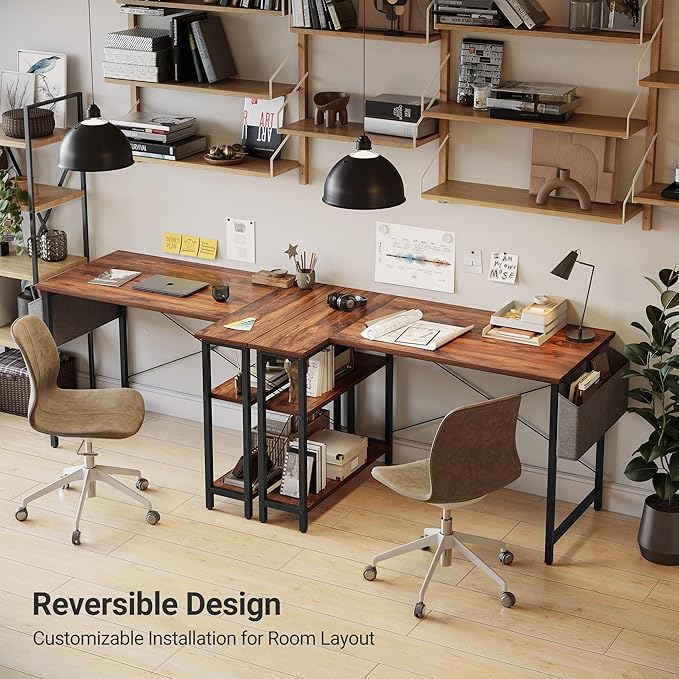 L Shaped Desk 55 Small Reversible Corner Computer Desk with Storage Shelves Home Office Desk Study Writing Table Deep Brown
