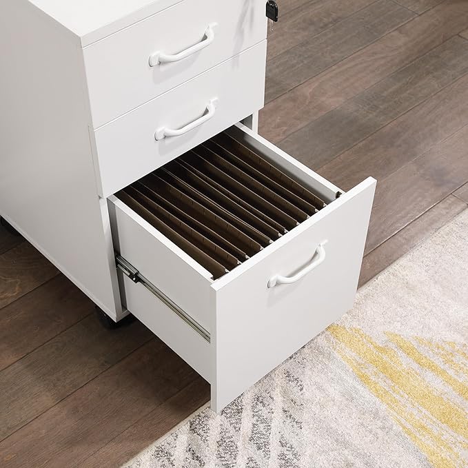 OSP Home Furnishings Prado 3 Drawer Mobile File Cart White Finish