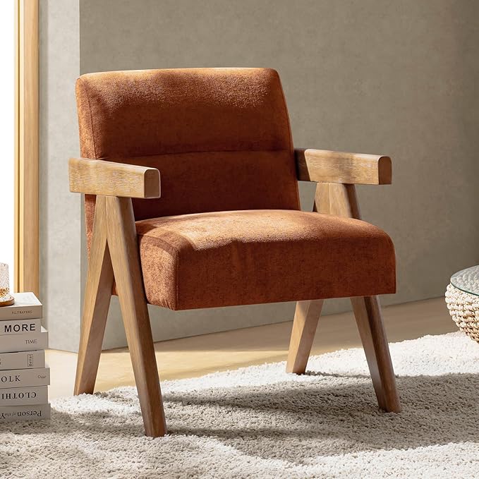 HULALA HOME Modern Accent Chair Upholstered Arm Chair with Solid Wood Frame Comfortable Padded Seat and Back for Living Room Bedroom Rust