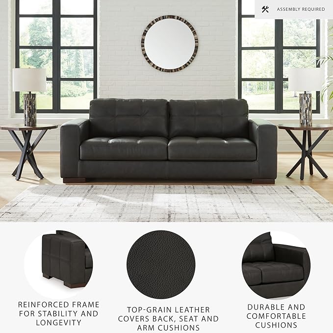 Signature Design by Ashley Luigi Modern Tufted Leather Match Sofa Black