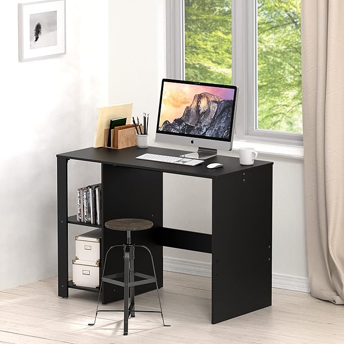SHW 38-Inch Home Office Computer Desk with Shelves Black