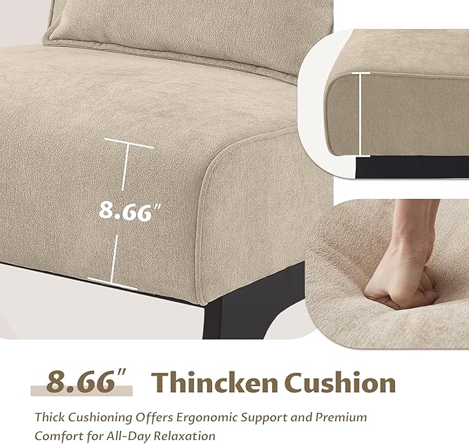 Upholstered Armless Accent ChairModern Comfy Living Room Chairs with Wooden Legs&amp PillowsLounge Sofa Side Chair for Bedroom Farmhouse Reading (Brown 1 PC)