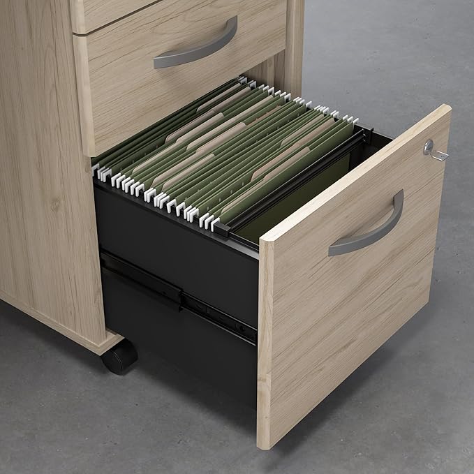Bush Business Furniture 60W x 30D L Shaped Desk with Mobile File Cabinet Corner Table and Drawers for Home or Professional Office Studio C Collection Natural Elm