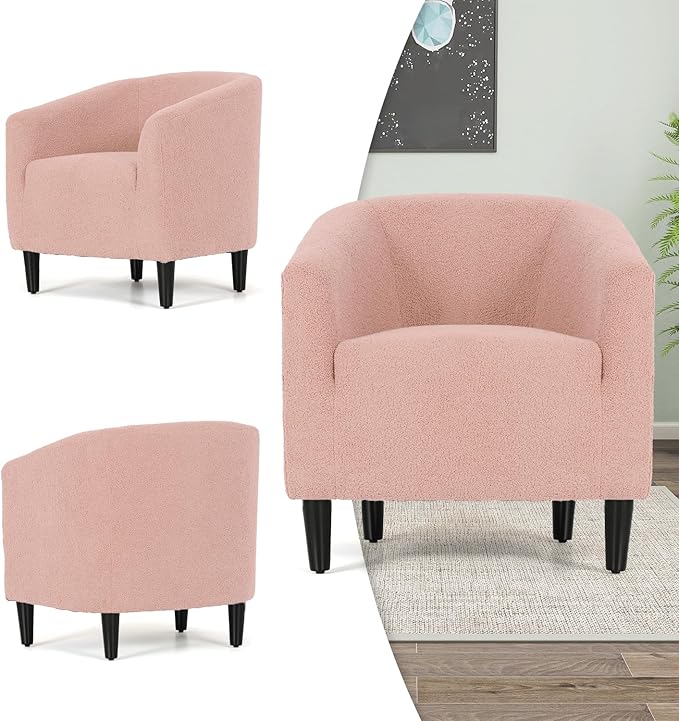 MoNiBloom Accent Barrel Chair Boucle Fabric Accent Chair Modern Sherpa Elegant Armchair with Cozy Soft Padded 300lbs Capacity Compact Sofa Chair for Living Room Bedroom Office Soft Pink