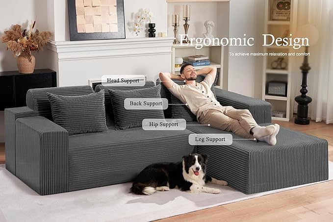 HABUTWAY Sectional Couches for Living RoomNo Assembly L Shaped Couch 105 Modular Sectional Sofa Couch with Deep SeatCloud Couches Furniture Sets for ApartmentCorduroy (Dark Grey Right Facing)