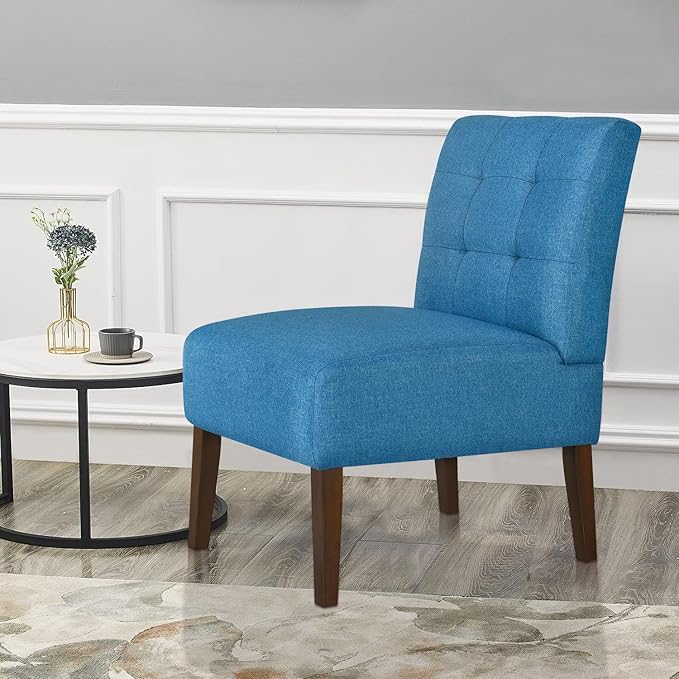 Anwick Blue Modern Accent Chair Mid Century Upholstered Living Room Chair with Wood Legs Comfy Small Accent Chair with Back for Small Spaces Office Bedroom Reading Spaces (Blue1)