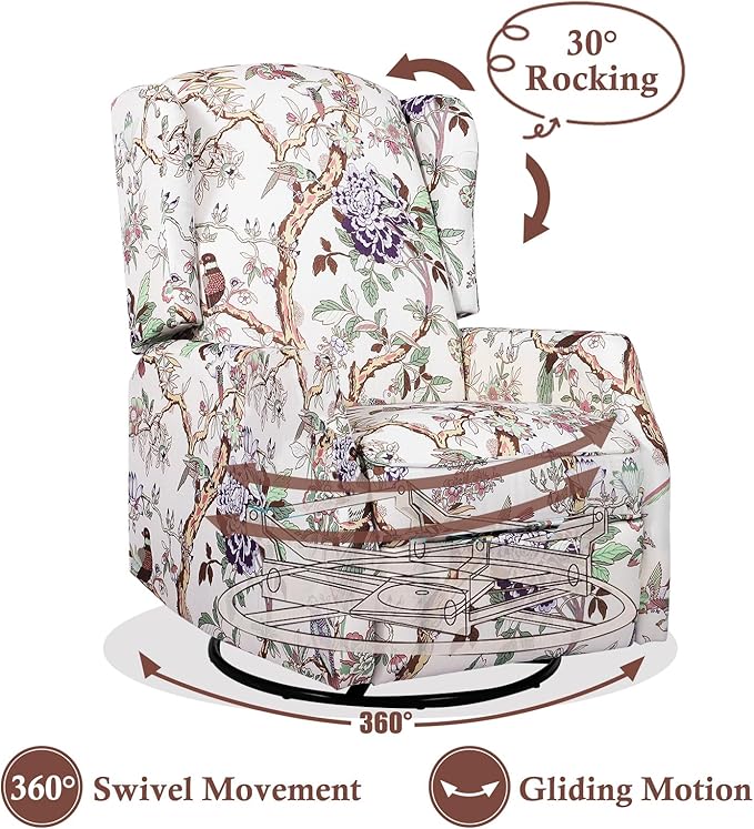 Swivel Rocker Recliner Chair Glider Rocking Chair for Nursery Floral Wingback Chair Recliner on Clearance 360° Swivel Rocking Recliner Chair with Padded Seat for Living Room