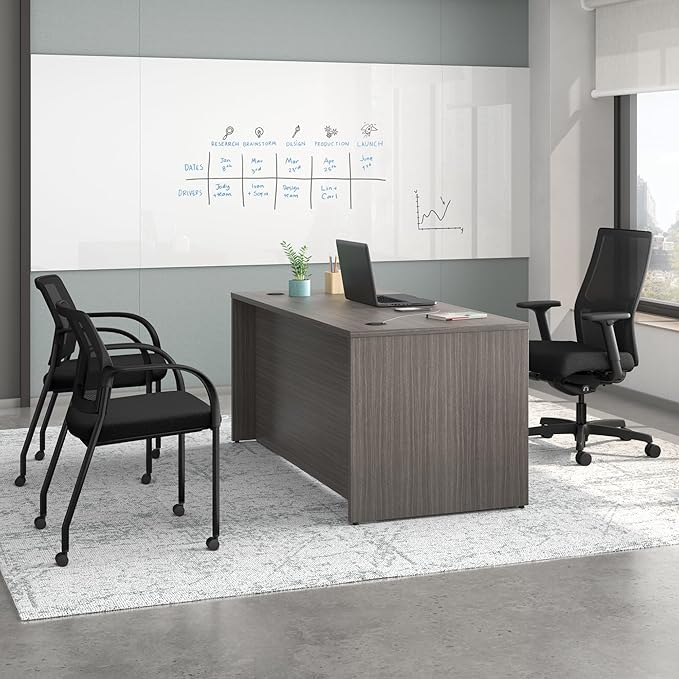 HON MOD Executive Office Desk with Drawers Modern Computer Desk with Double Pedestals Home Office 66 W Slate Teak
