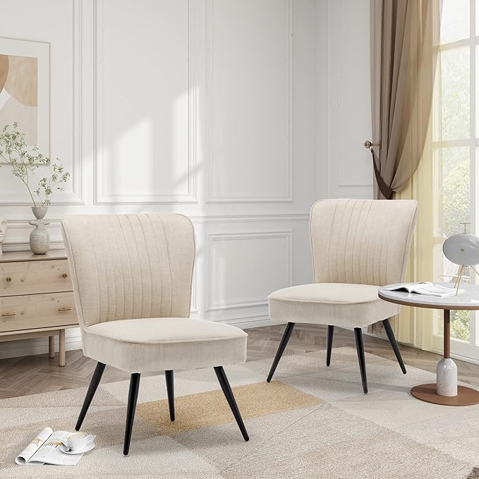 annjoe Armless Dining Chair Accent Chairs Upholstered Slipper Chair Single Sofa Living Room Chairs with Metal Leg Set of 2 for Home Kitchen Office Bistro Cafe Ivory