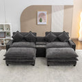 Sectional Sofa Chenille Upholstered with 2 Removable Ottoman 2 USB Ports 2 Cup Holders Large Storage Box for Living Room