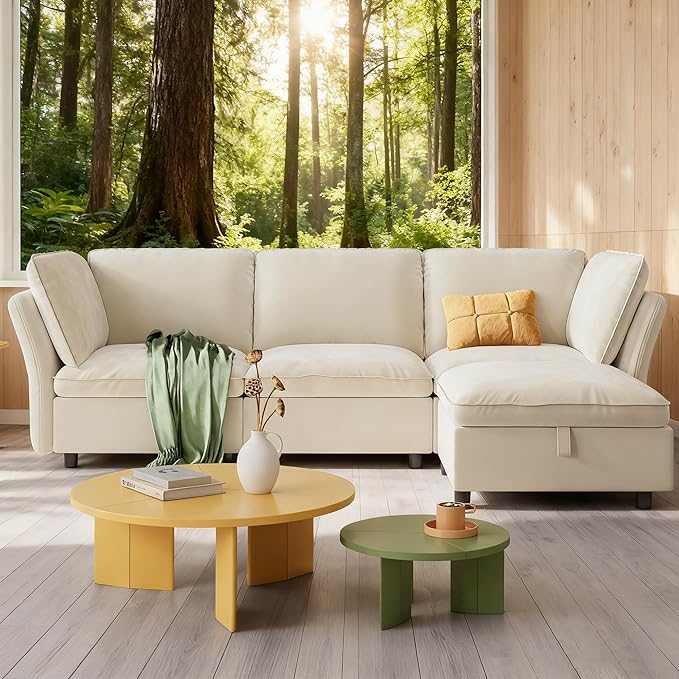 IDEALHOUSE 97 Modular Sectional Sofa L-Shaped Modular Couch with Storage 4-Seater Comfy Cloud Couch with Movable Ottoman Deep Seat Modern Sectional Couches for Living Room Bedroom Beige